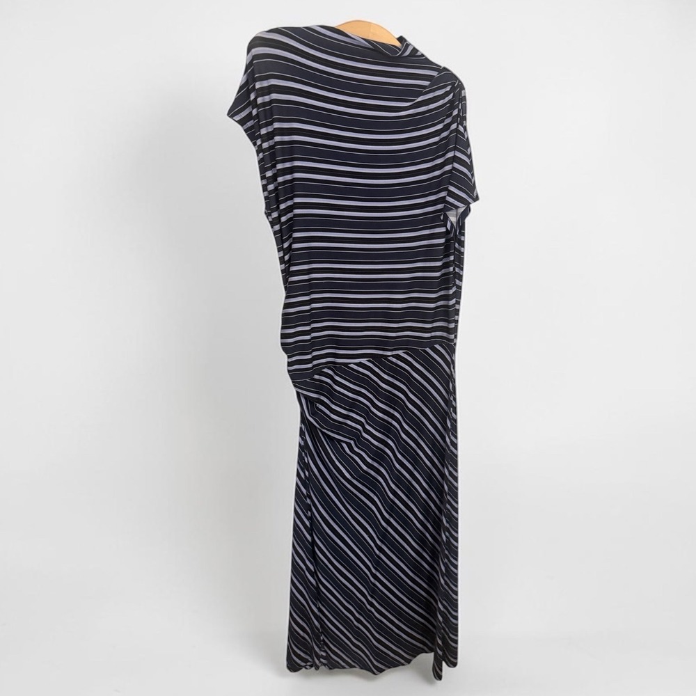 Reiss Dillion Blue Striped Ruched Draped Maxi Long Dress XL Sleeveless Sheath - Picture 12 of 12